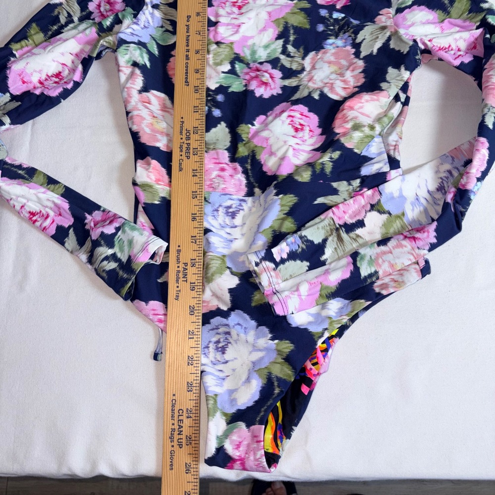 Maaji Long Sleeve One Piece Swimsuit XL Navy Floral NEW Open Back Surf Suit - Picture 9 of 13